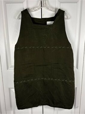 Vintage 90s Erika Studio Green Embroidered Pinafore Jumper Dress Cottagecore XL